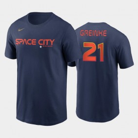 Men's #21 Zack Greinke Houston Astros Navy 2022 City Connect Name & Number T-shirt