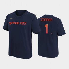 Houston Astros Youth 2022 City Connect Name & Number Navy Carlos Correa T-shirt