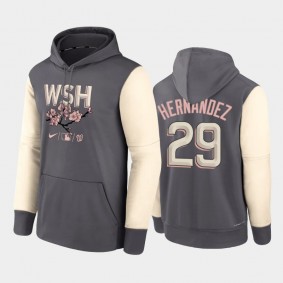 Men's 2022 City Connect Nationals #29 Yadiel Hernandez Pullover Authentic Collection Gray Hoodie