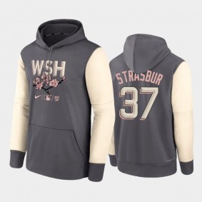 Men's 2022 City Connect Nationals #37 Stephen Strasburg Pullover Authentic Collection Gray Hoodie