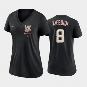 Women's #8 Carter Kieboom Washington Nationals Black 2022 City Connect V-Neck T-shirt