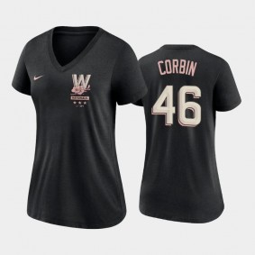 Women's #46 Patrick Corbin Washington Nationals Black 2022 City Connect V-Neck T-shirt