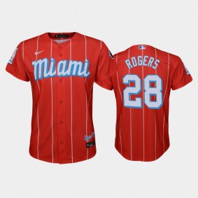 Youth #28 Trevor Rogers Nike 2021 City Connect Marlins Replica Jersey Red