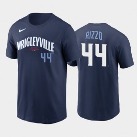 2021 City Connect Chicago Cubs #44 Anthony Rizzo Navy Men's Wordmark T-Shirt