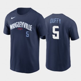 2021 City Connect Chicago Cubs #5 Matt Duffy Navy Men's Wordmark T-Shirt