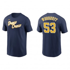 Brandon Woodruff Brewers Navy City Connect Wordmark T-Shirt