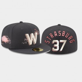 Men's Washington Nationals 59FIFTY Fitted #37 Stephen Strasburg 2022 City Connect Cherry Blossom Hat - Graphite