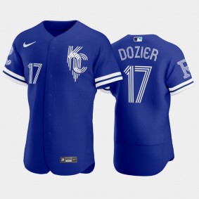 City Connect Royals #17 Hunter Dozier Authentic Alternate Royal Jersey