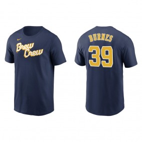 Corbin Burnes Brewers Navy City Connect Wordmark T-Shirt