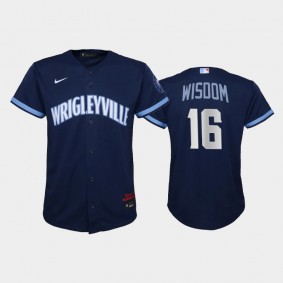 Youth Chicago Cubs Replica 2021 City Connect Navy #16 Patrick Wisdom Jersey