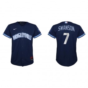 Dansby Swanson Youth Chicago Cubs Nike Navy City Connect Replica Jersey