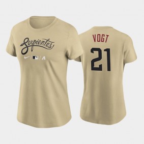 2021 City Connect Arizona Diamondbacks Wordmark #21 Stephen Vogt Women's T-Shirt Gold