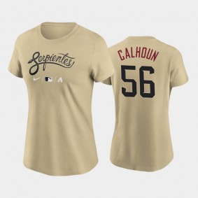 2021 City Connect Arizona Diamondbacks Wordmark #56 Kole Calhoun Women's T-Shirt Gold