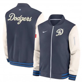 Men's Los Angeles Dodgers Navy 2024 City Connect Authentic Collection Game Time Full-Zip Bomber Jacket