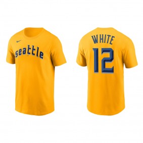 Evan White Seattle Mariners Gold 2023 City Connect Wordmark T-Shirt