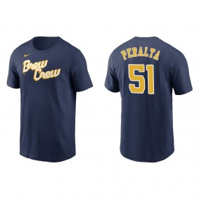 Freddy Peralta Brewers Navy City Connect Wordmark T-Shirt