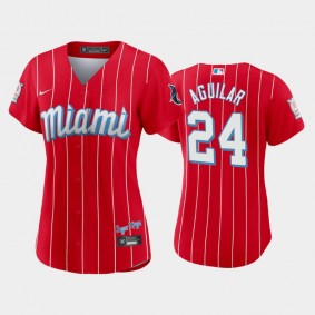 #24 Jesus Aguilar 2021 City Connect Replica Marlins Women's Jersey Red