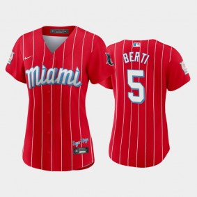 #5 Jon Berti 2021 City Connect Replica Marlins Women's Jersey Red