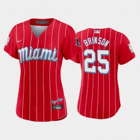 #25 Lewis Brinson 2021 City Connect Replica Marlins Women's Jersey Red