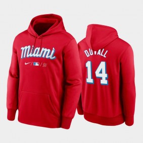 Red #14 Adam Duvall Therma 2021 City Connect Miami Marlins Hoodie