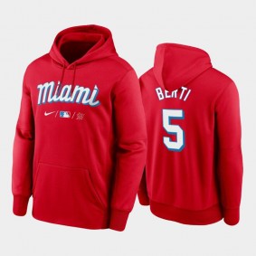 Red #5 Jon Berti Therma 2021 City Connect Miami Marlins Hoodie