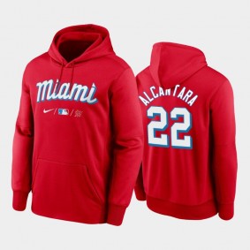 Red #22 Sandy Alcantara Therma 2021 City Connect Miami Marlins Hoodie