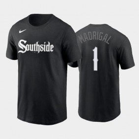 #1 Nick Madrigal Wordmark 2021 City Connect White Sox Black T-Shirt Men's