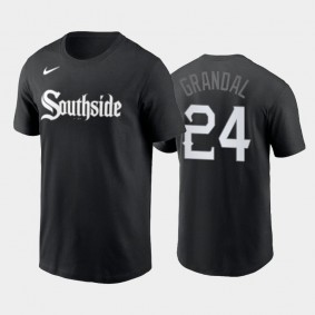 #24 Yasmani Grandal Wordmark 2021 City Connect White Sox Black T-Shirt Men's