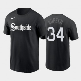 #34 Michael Kopech Wordmark 2021 City Connect White Sox Black T-Shirt Men's