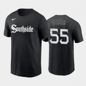 #55 Carlos Rodon Wordmark 2021 City Connect White Sox Black T-Shirt Men's