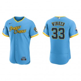 Men's Milwaukee Brewers Jesse Winker Powder Blue City Connect Authentic Jersey