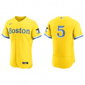 Men's Boston Red Sox Kike Hernandez Gold Light Blue City Connect Authentic Jersey