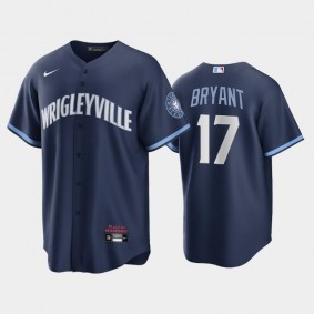 Chicago Cubs #17 Kris Bryant Replica 2021 City Connect Navy Jersey