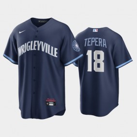 Chicago Cubs #18 Ryan Tepera Replica 2021 City Connect Navy Jersey