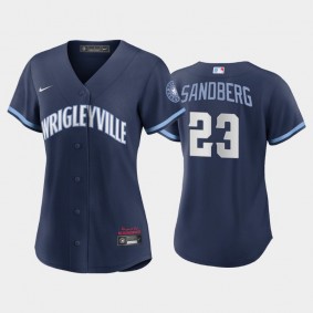 Women's Chicago Cubs #23 Ryne Sandberg Replica 2021 City Connect Navy Jersey