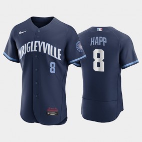 Chicago Cubs #8 Ian Happ Authentic 2021 City Connect Navy Jersey