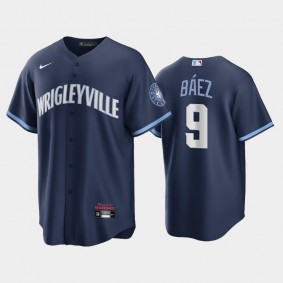 Chicago Cubs #9 Javier Baez Replica 2021 City Connect Navy Jersey