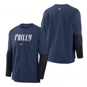 Men's Philadelphia Phillies Navy 2024 City Connect Authentic Collection Player Tri-Blend Performance Pullover Jacket