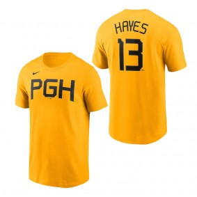 Men's Pittsburgh Pirates Ke'Bryan Hayes Gold 2023 City Connect Name & Number T-Shirt