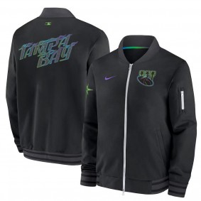 Men's Tampa Bay Rays Black 2024 City Connect Authentic Collection Game Time Full-Zip Bomber Jacket