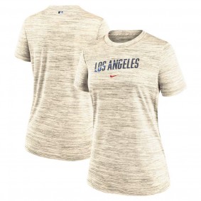 Women's Los Angeles Dodgers Cream 2024 City Connect Authentic Collection Practice Velocity Performance T-Shirt