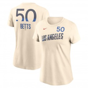 Women's Los Angeles Dodgers Mookie Betts Navy 2024 City Connect Fuse Name & Number T-Shirt