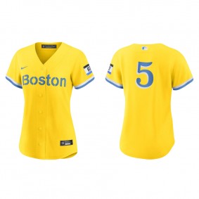 Women's Boston Red Sox Kike Hernandez Gold Light Blue City Connect Replica Jersey