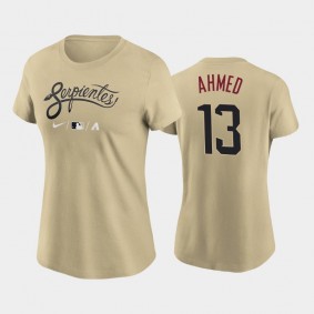 Women's 2021 City Connect Arizona Diamondbacks Gold Wordmark #13 Nick Ahmed T-Shirt