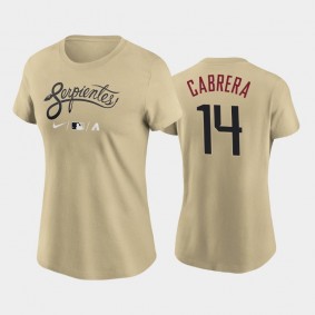 Women's 2021 City Connect Arizona Diamondbacks Gold Wordmark #14 Asdrubal Cabrera T-Shirt