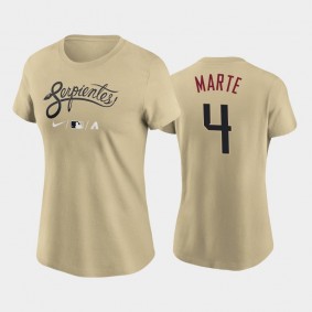 Women's 2021 City Connect Arizona Diamondbacks Gold Wordmark #4 Ketel Marte T-Shirt