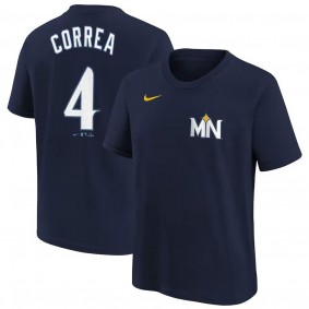 Youth Minnesota Twins Carlos Correa Navy 2024 City Connect Name & Number T-Shirt