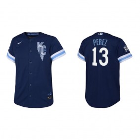 Youth Kansas City Royals Salvador Perez Navy 2022 City Connect Replica Jersey